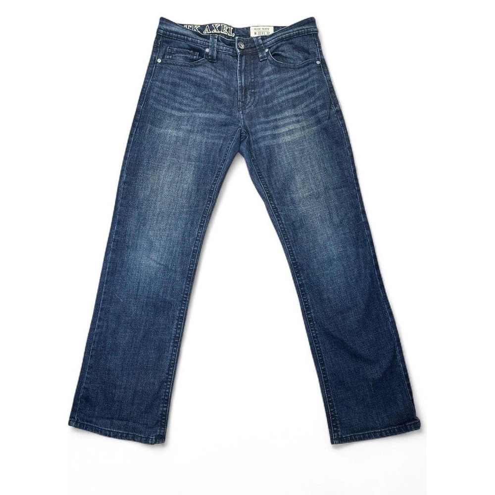 TK Axel Denim Jeans 32x32 Slim Boot Cut Stretch Dark Wash Double Back Pocket Men